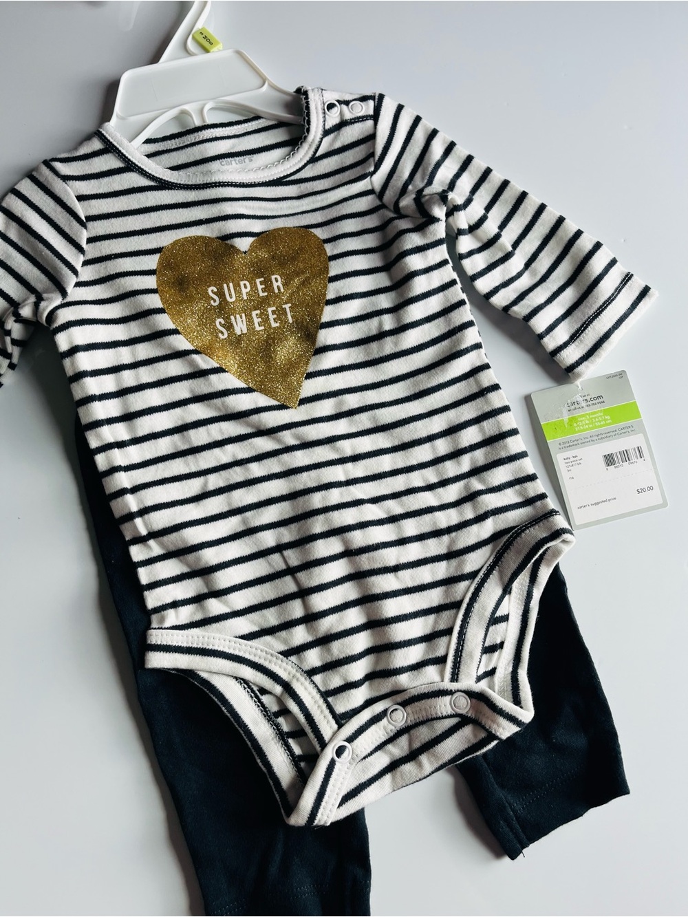 Carter's Super Sweet Striped One-Piece Bodysuit with Gold Heart Set NWT